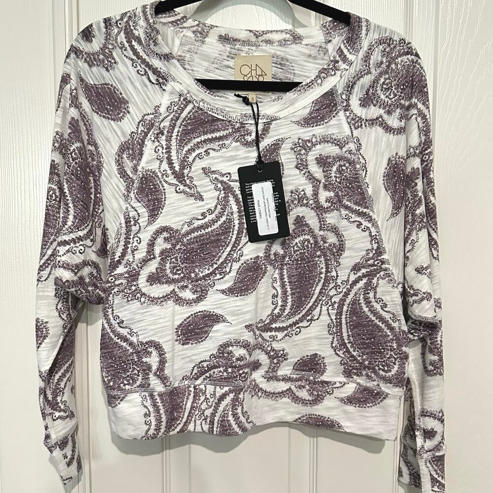 Chaser women's sub jersey cropped boxy long‎ sleeve raglan pull over size XS